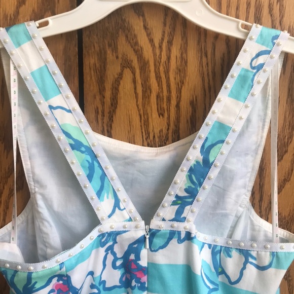 LILLY PULITZER DRESS SANDRINE BLUE WHITE STRIPED WITH PEARLS SIZE 6 - Picture 5 of 8